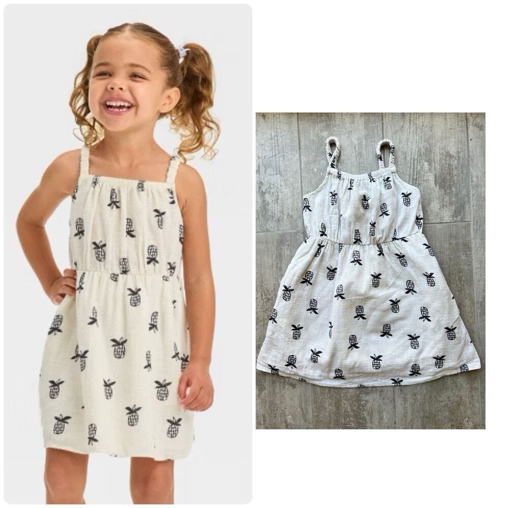 Girls Sleeveless Summer Pineapple Gauze Casual Sundress Dress White Cute 5T